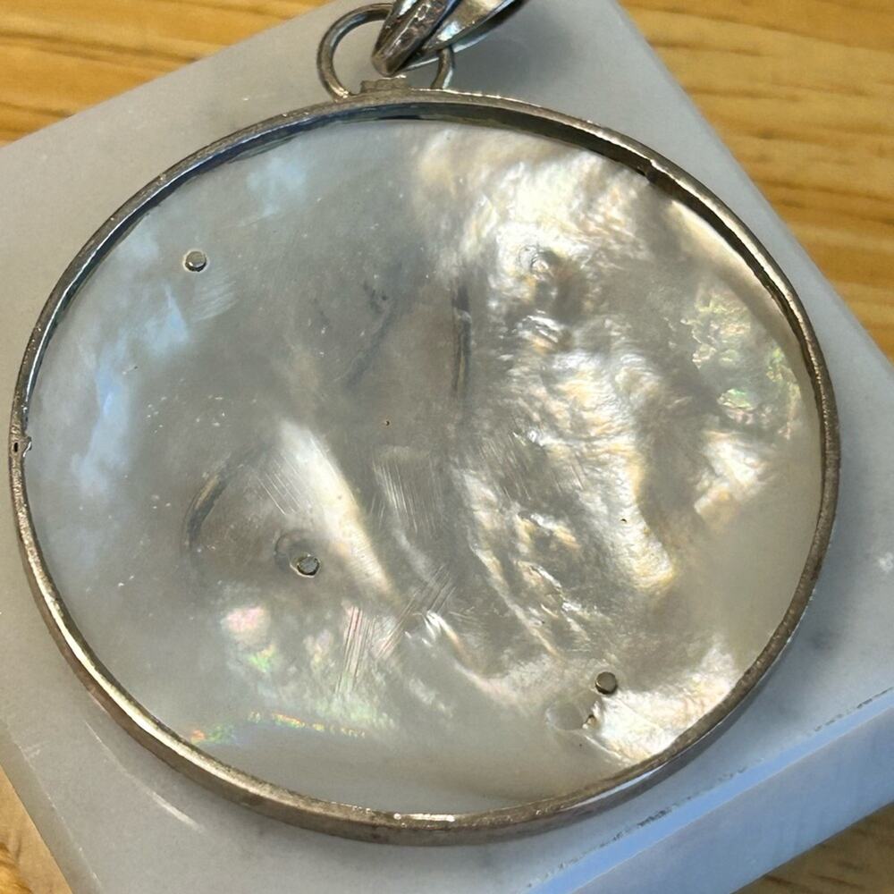 Stunning! 925 Sterling Silver MOP mother of pearl large 2” pendant #E108 - Picture 3 of 7